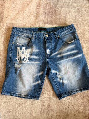 Amiri Men’s Distressed Jean Shorts Paint Splatter Size 36" Waist, 9” Inseam